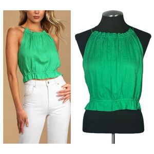 Lulu’s – Let Good Times Roll Green Open Back Sleeveless Crop Top – Medium